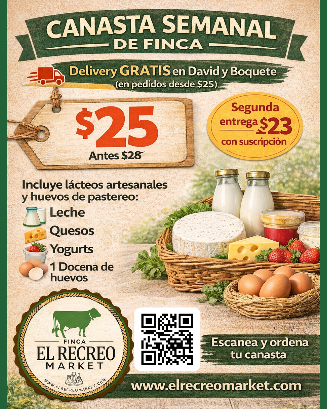 Canasta Semanal. Valor de $28 a un precio de $25