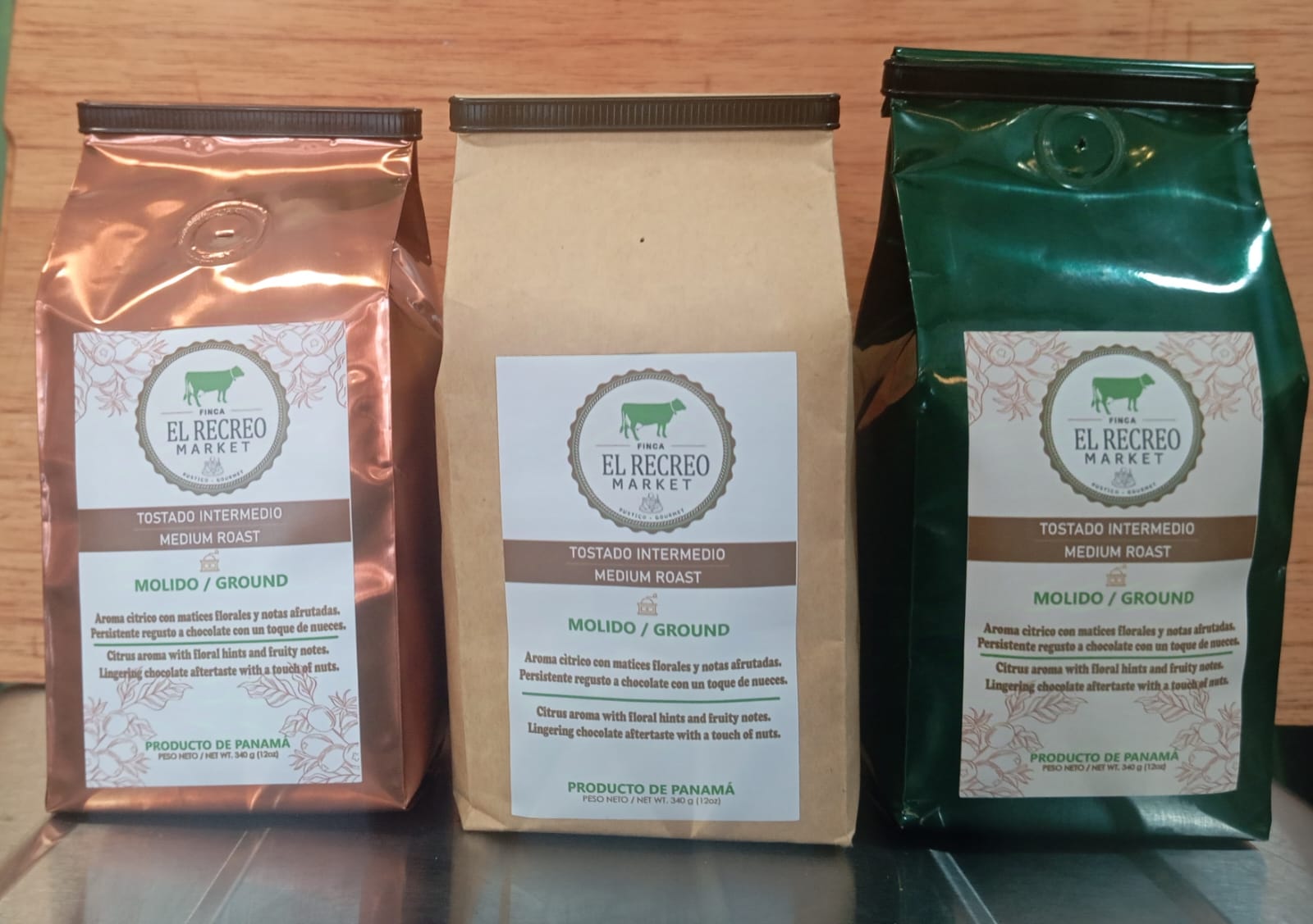 Grupo de 3 paquetes de cafe.  FINCA EL RECREO MARKET - BOQUETE